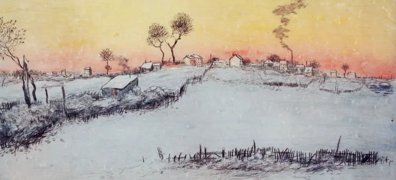 Twilight landscape with snow, oil painting by Jean François Raffaëlli