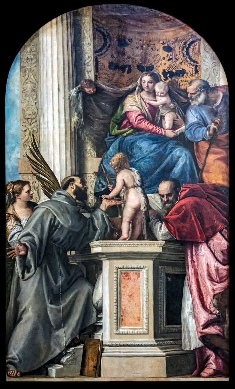 Madonna with Child and Saints by Veronese, showcasing a vibrant gathering of holy figures.