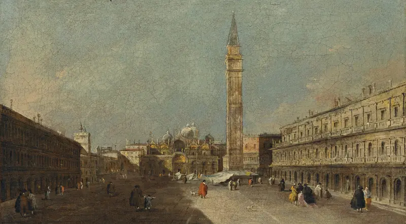 Venice scene with Basilica, oil on canvas by Francesco Guardi