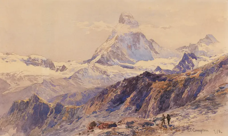 Landscape of Matterhorn mountain by Edward Theodore Compton, oil painting