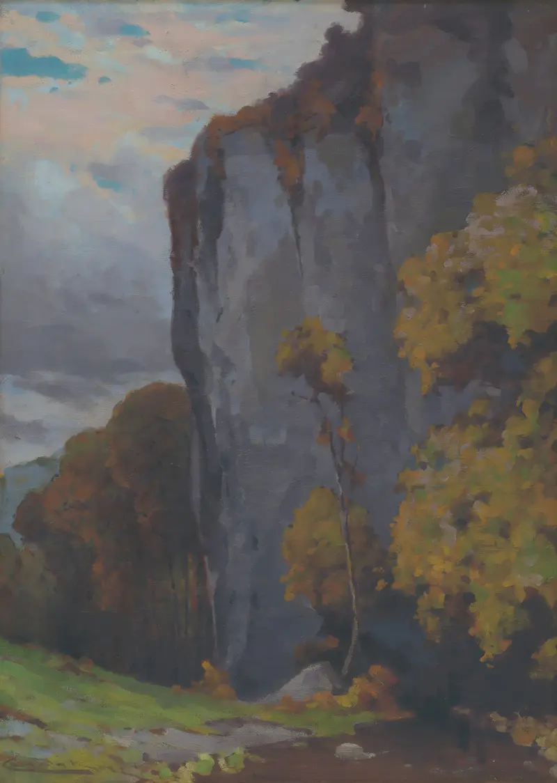Zádiel by Ľudovít Čordák, oil on canvas depicting hills and trees