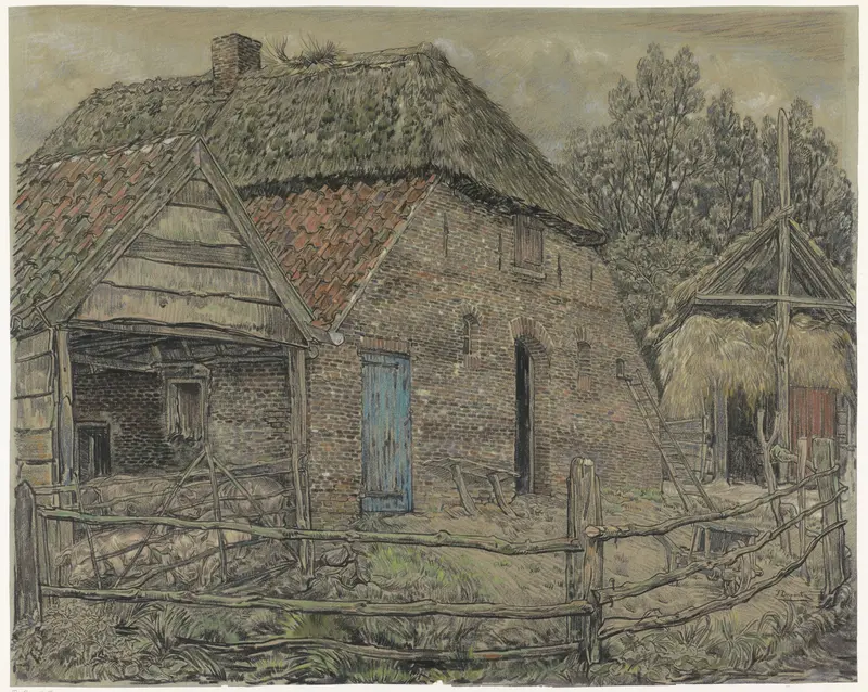Landscape of a barn and pigsty, oil painting by Pieter Dupont
