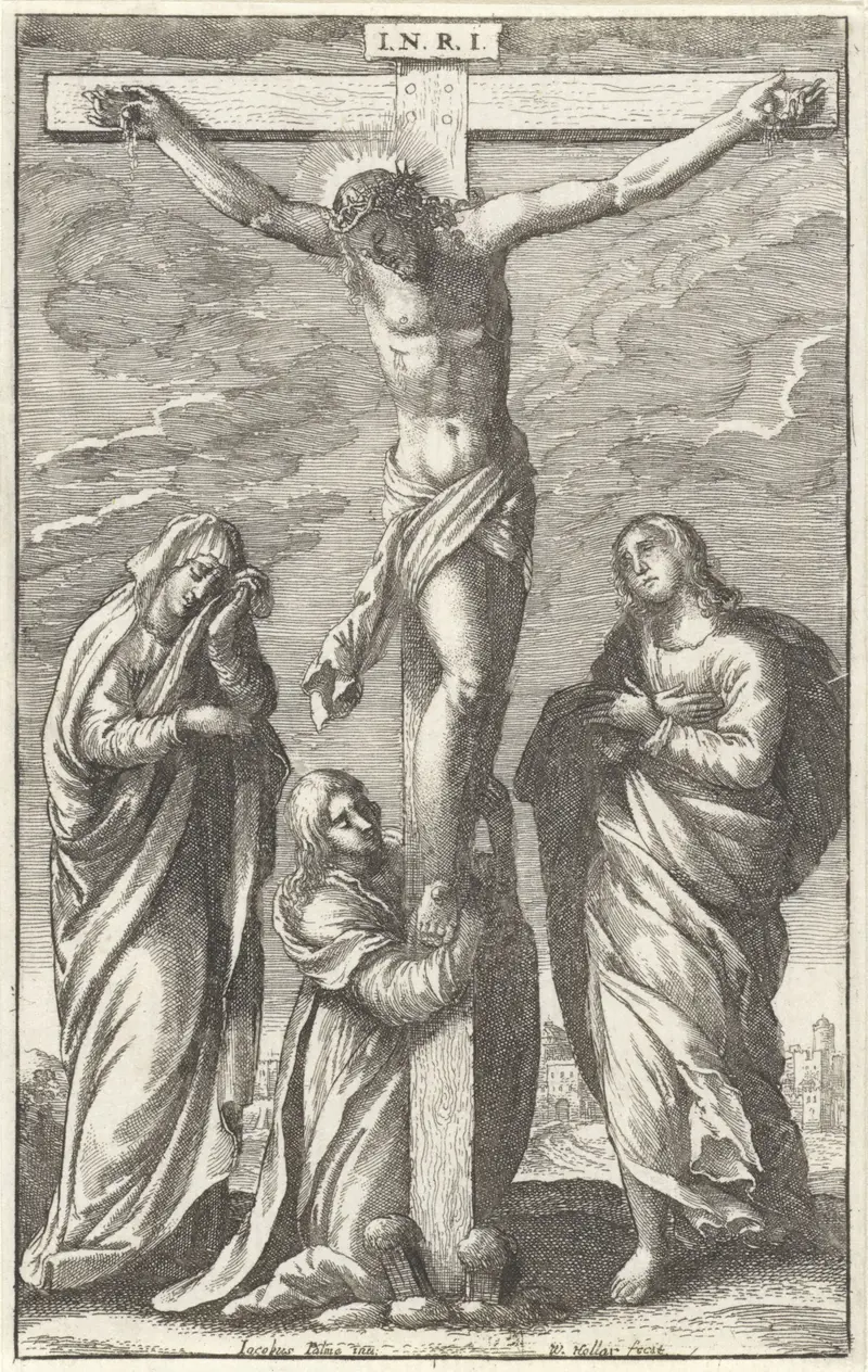 Kruisiging van Christus, etching by Wenceslaus Hollar depicting the crucifixion of Christ.