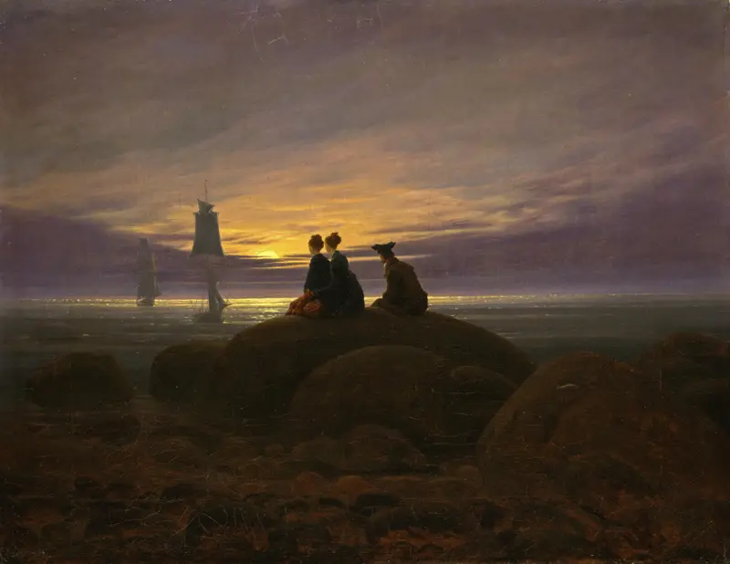 Moonrise over the Sea by Caspar David Friedrich, oil on canvas depicting a serene night scene.