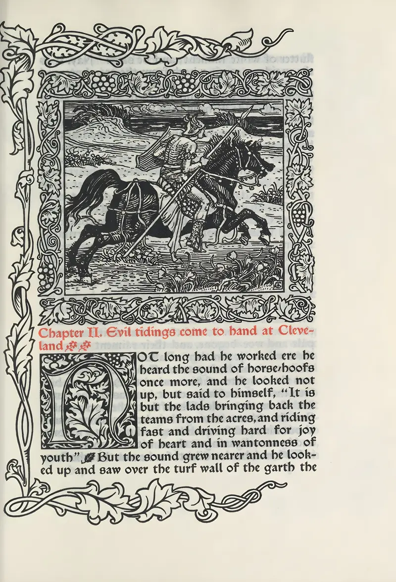 Walter Crane's 'Chapter II. Evil tidings come to hand at Cleveland' depicts a dramatic scene filled with emotion.