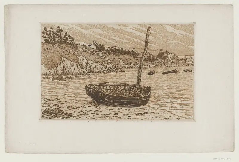 Henri Rivière's 'Le Vieux bateau' captures a serene marine scene with a weathered boat.