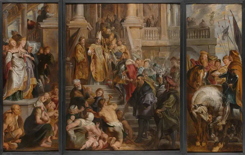 An oil sketch depicting the Assumption of the Virgin, showcasing dynamic movement and emotional expressions.