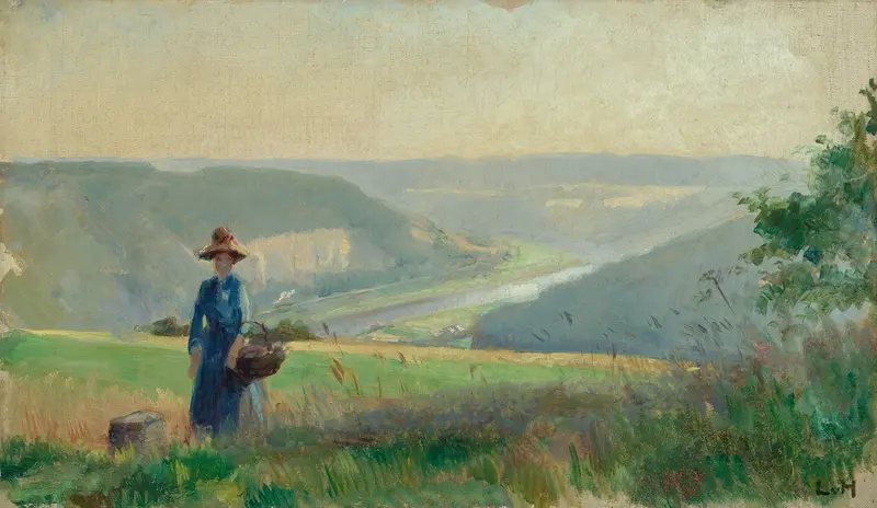 Landscape view of the Elbe River, oil on canvas by Ludwig von Hofmann