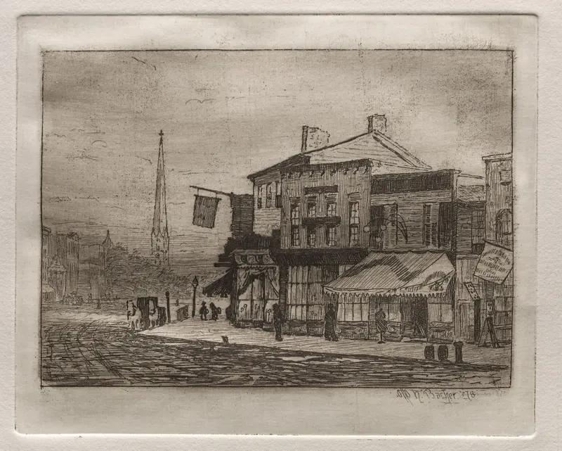Eagle Street and Woodland Avenue by Otto Henry Bacher, realism, depicting a nostalgic landscape.