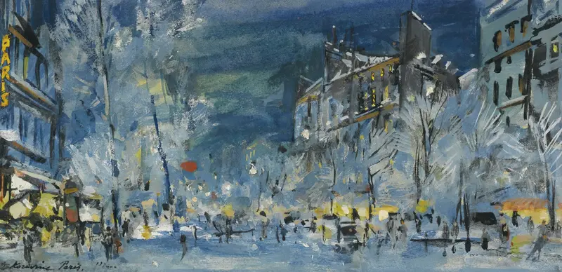 Winter landscape with snow on cobblestones, oil painting by Konstantin Alexeevich Korovin