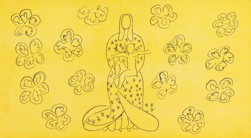 Henri Matisse's 'Vierge et l’enfant au décor fleuri' features a vibrant depiction of the Virgin and Child.