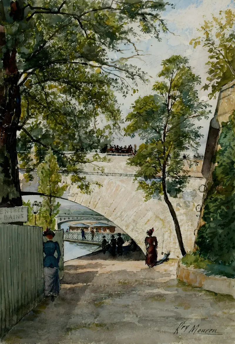 Landscape of the Seine river under the Royal Bridge, oil on canvas by Henri Laurent Mouren