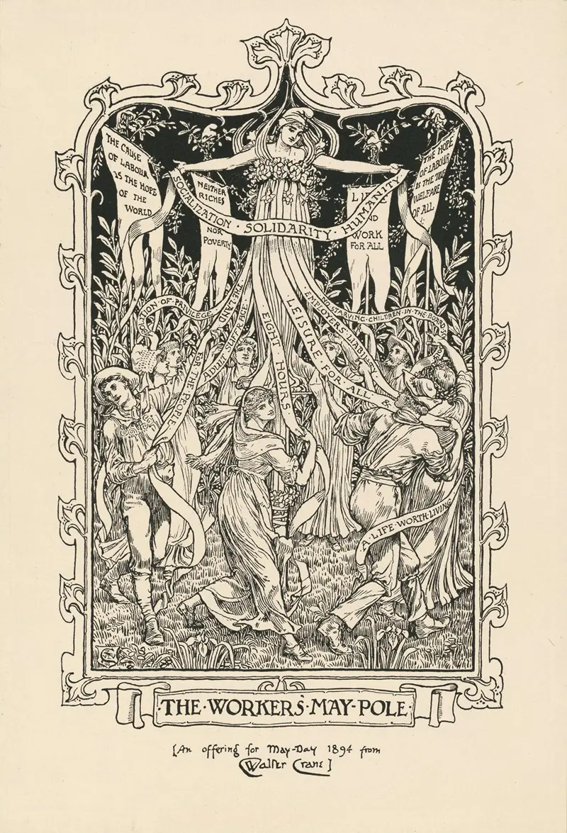 A vibrant depiction of a May-Day celebration by Walter Crane.