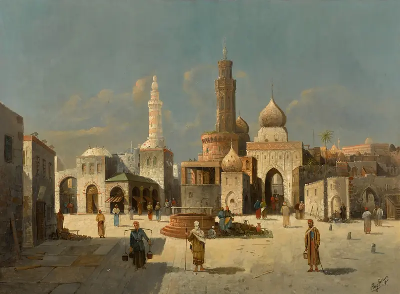 Landscape of an eastern city at dawn by August Von Siegen, medium unknown