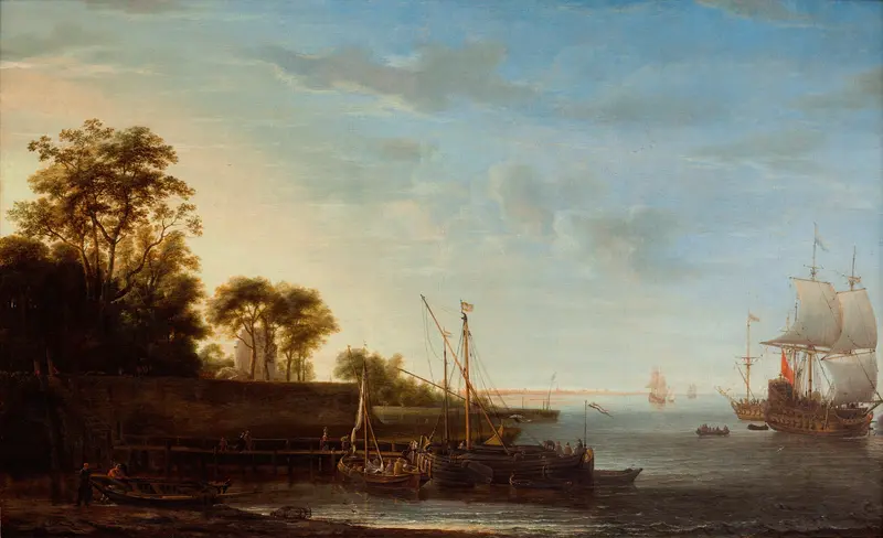 Marine scene with waves and shore by Simon de Vlieger, oil painting