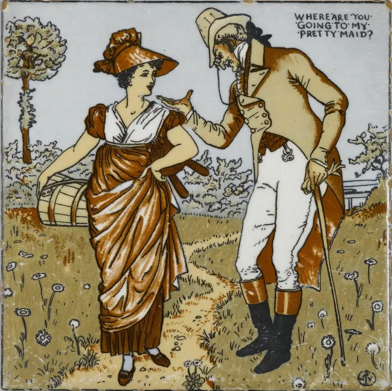A Victorian scene depicting a young maid and a mysterious figure.