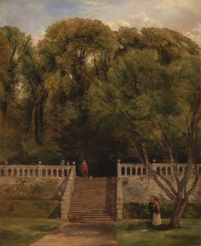 On the Terrace at Haddon Hall, Derbyshire, oil on canvas by Thomas Creswick
