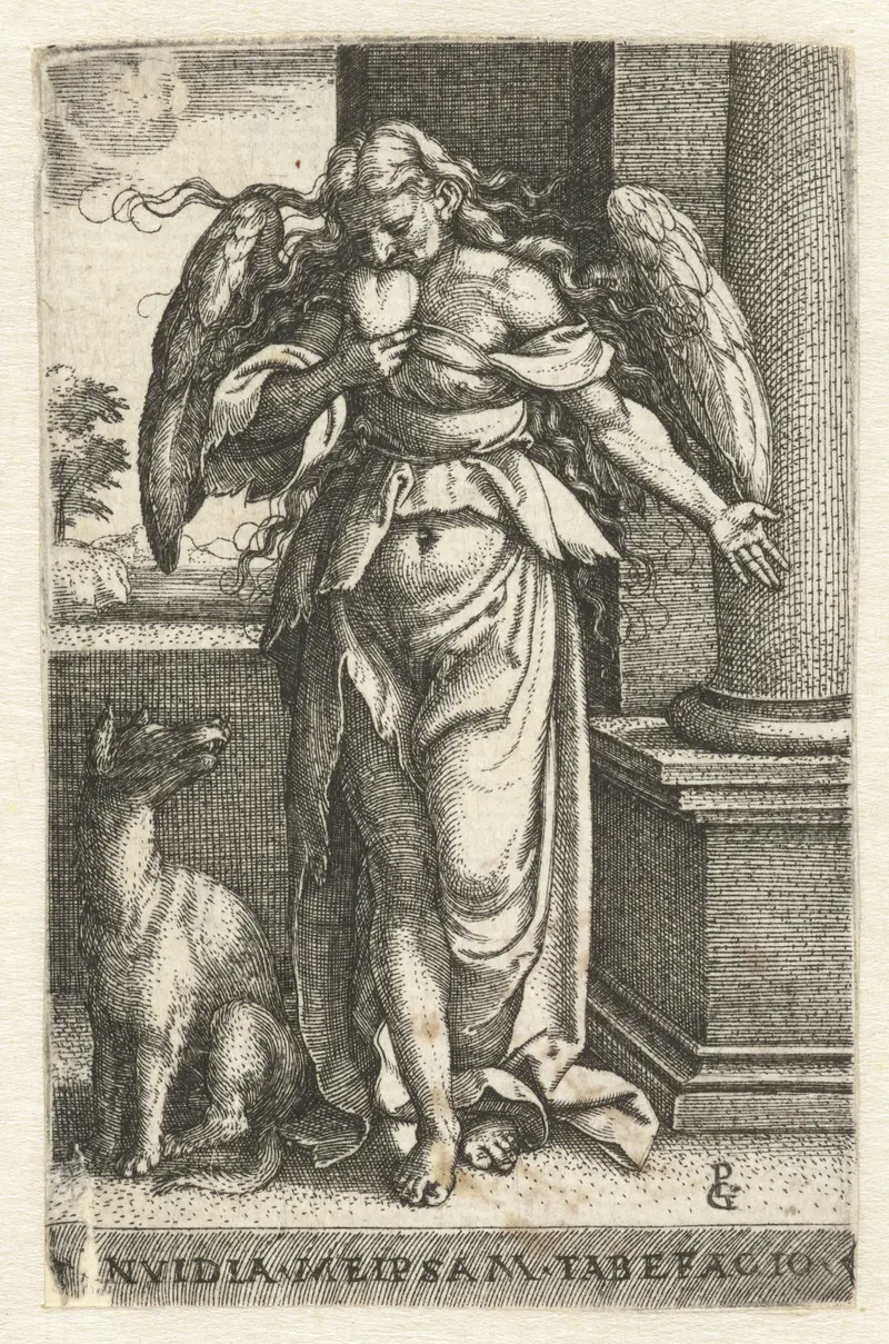 Engraving by Georg Pencz depicting a cloaked figure in shadow, 1539-1543