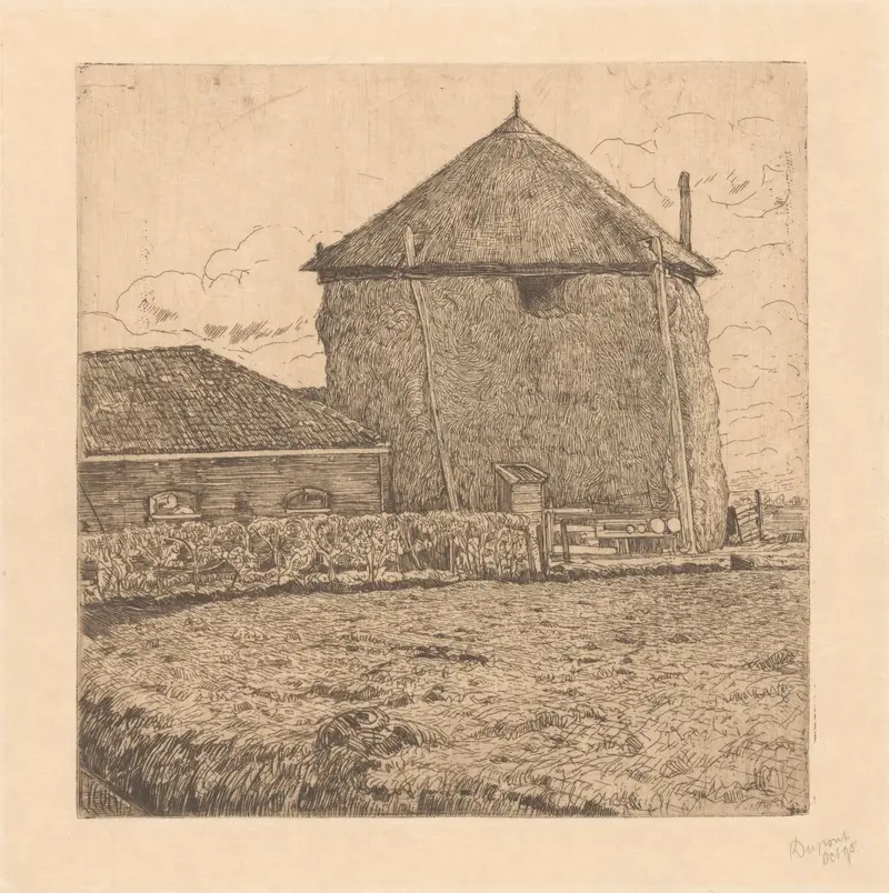 Oil on canvas by Pieter Dupont depicting a farmhouse in the Dutch countryside