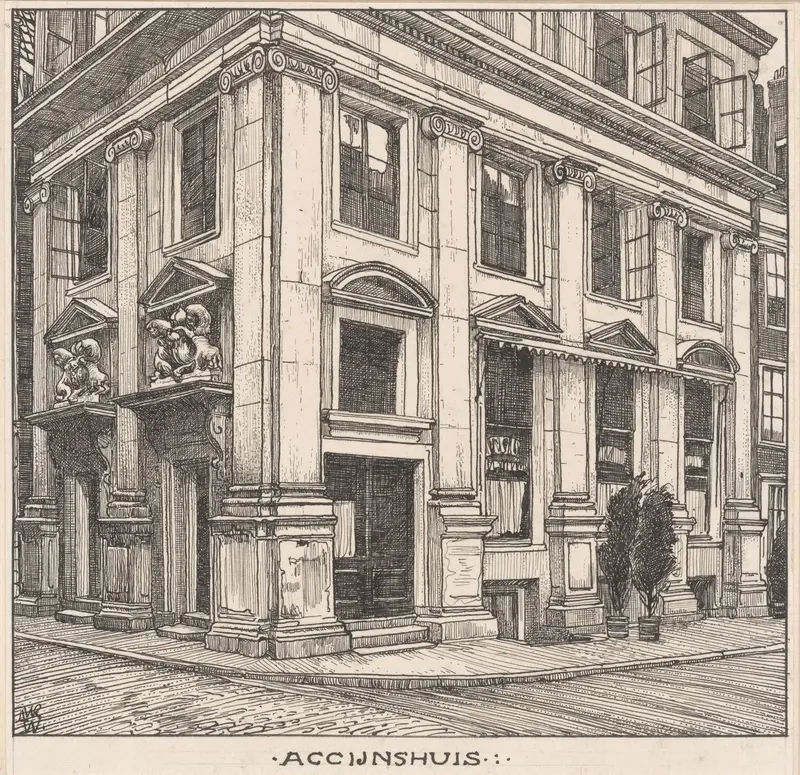 Het Accijnshuis te Amsterdam by Willem Wenckebach, oil painting depicting an architectural facade.