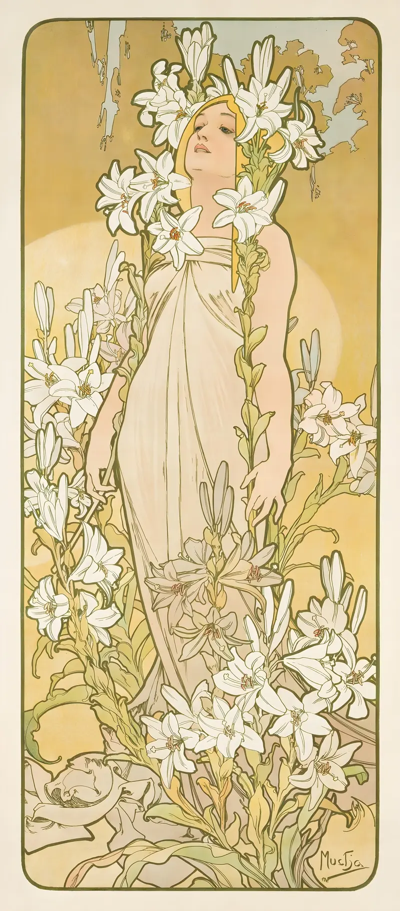 A beautiful painting of a lily by Alphonse Mucha.
