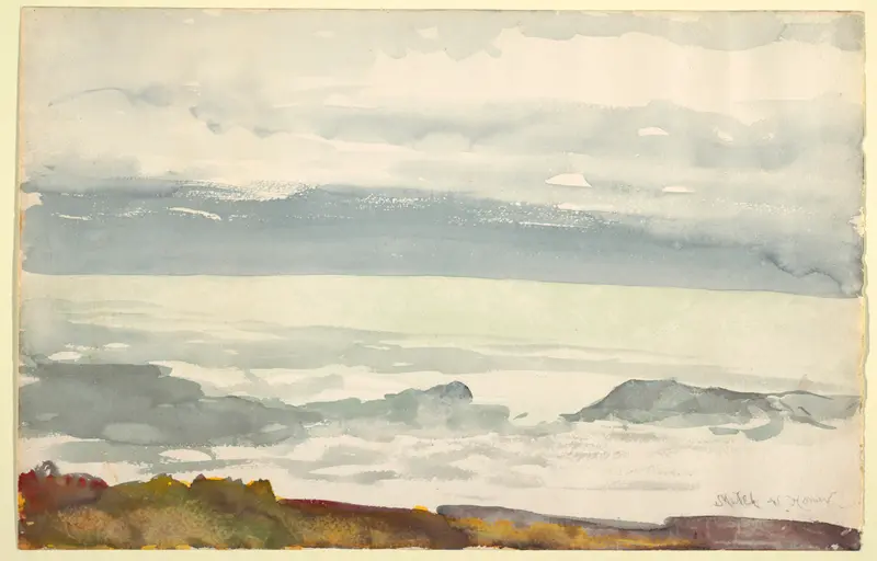 Ocean waves crashing against a cliff, Winslow Homer, 1894, oil painting