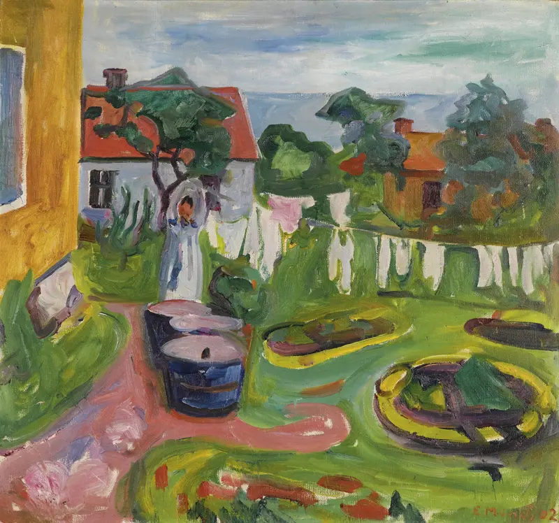 Clothes on a line in Åsgårdstrand, oil painting by Edvard Munch