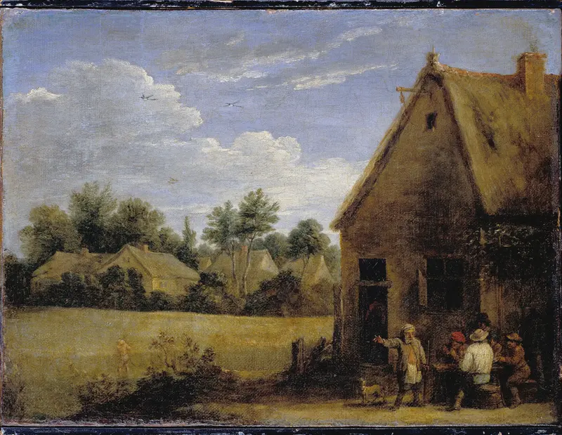 Cottage interior with peasants playing cards, oil painting by David Teniers the Younger