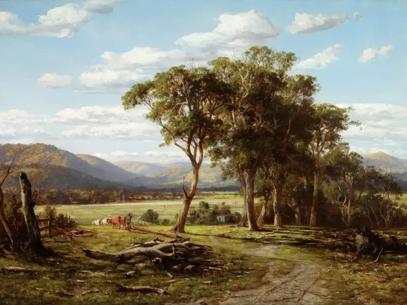 Landscape with water and trees by Louis Buvelot, 1870, oil painting