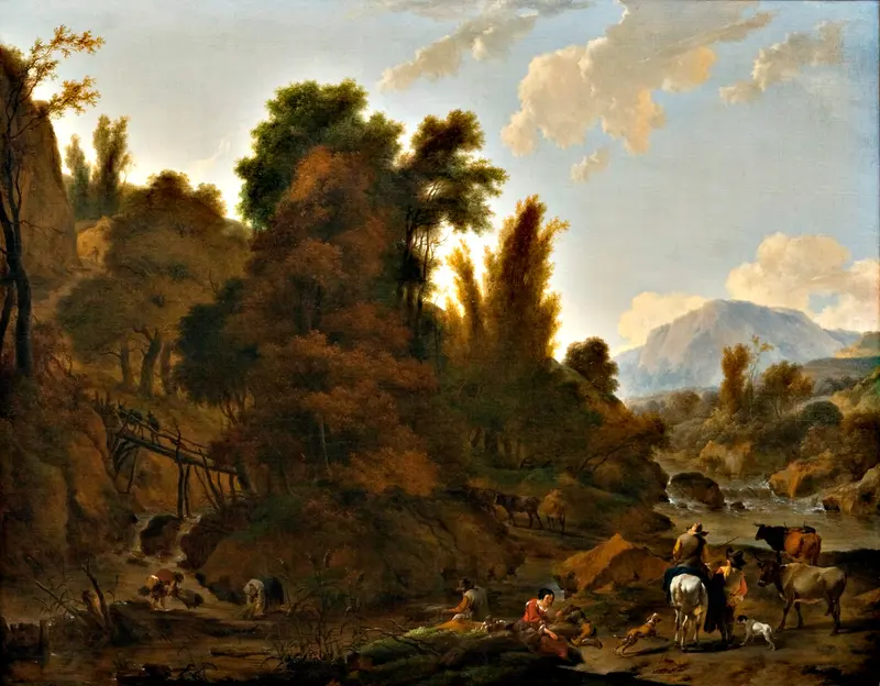 Mountain landscape with cattle herders, oil on canvas by Nicolaes Pietersz Berchem