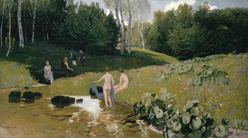 Summer Day by Hans Sandreuter, oil on canvas depicting sunlight on wildflowers