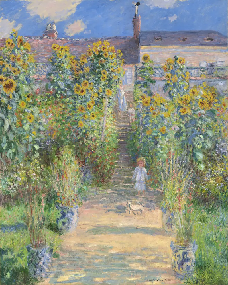 The Artist’s Garden at Vétheuil by Claude Monet, oil on canvas depicting a vibrant summer garden.