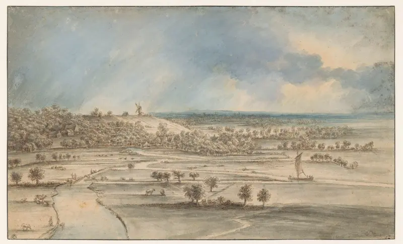 Landscape by Lucas van Uden, depicting rolling hills and clouds in soft light.
