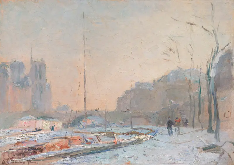 Notre Dame sous la neige by Albert Lebourg, oil on canvas depicting Notre Dame covered in snow.
