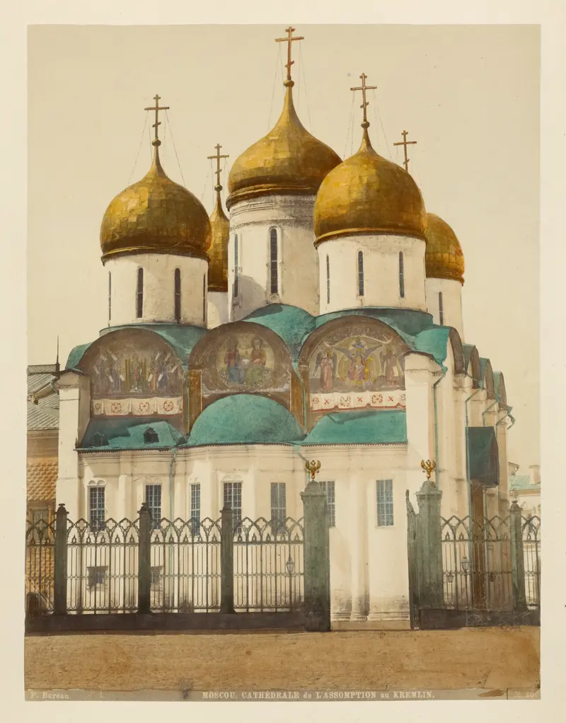 Uspenskii Cathedral domes at sunset, oil painting by J. Daziaro