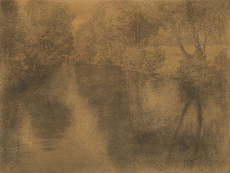 Nad riekou by Ladislav Mednyánszky, impressionism, landscape with river at dusk
