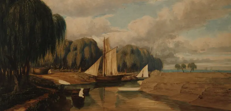 Landscape oil painting by Prilidiano Pueyrredòn depicting rolling hills and trees.