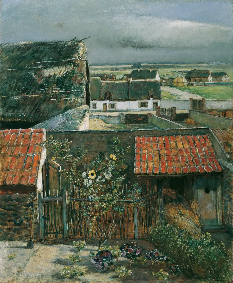 Bretonische Landschaft by Rudolf Ribarz, oil on canvas depicting rolling hills and a tranquil sky.