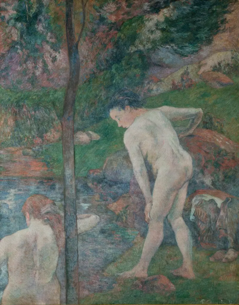 Paul Gauguin's 'La Baignade, ou Deux baigneuses' features two bathers in a vibrant natural setting.