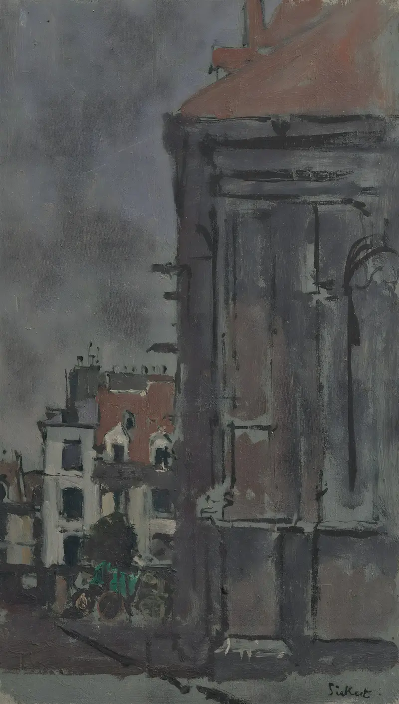 Interior oil painting by Walter Richard Sickert featuring muted hues and emotional depth.