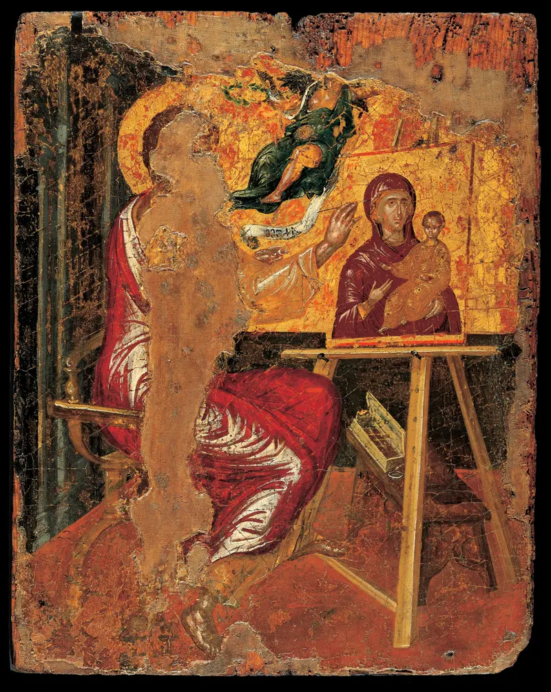 El Greco's St Luke painting the Virgin depicts the moment Saint Luke creates the first portrait of the Virgin Mary.