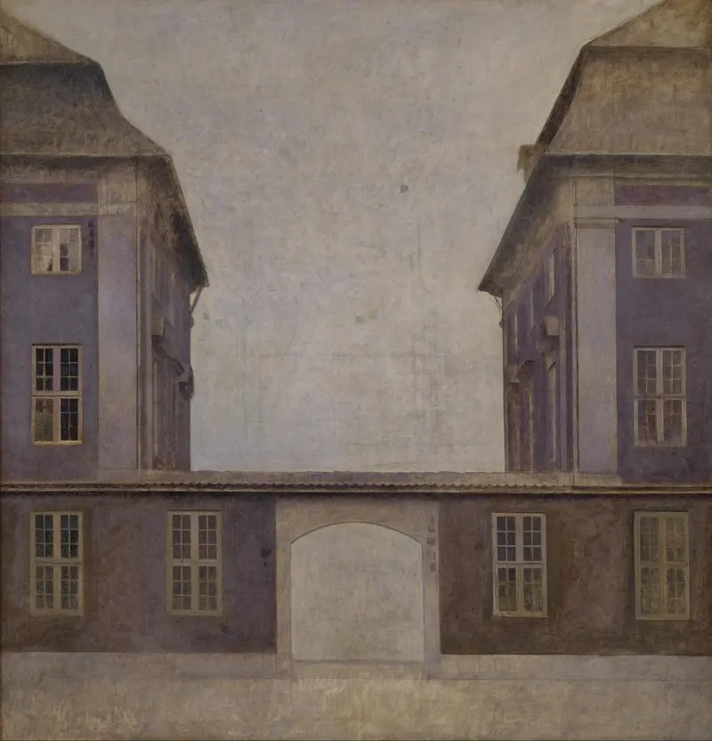 Architecture scene featuring The Buildings of the Asiatic Company by Vilhelm Hammershøi, oil painting