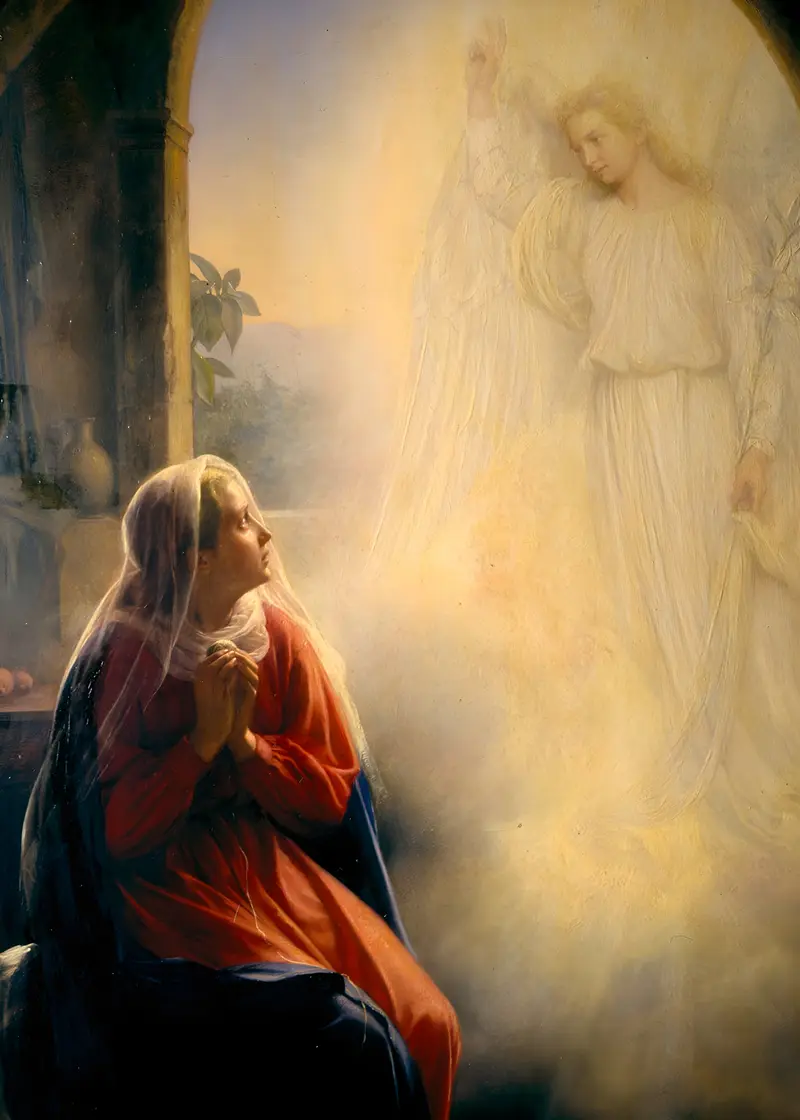 Carl Bloch's 'The Annunciation' depicts the moment of the angel Gabriel's announcement to Mary.
