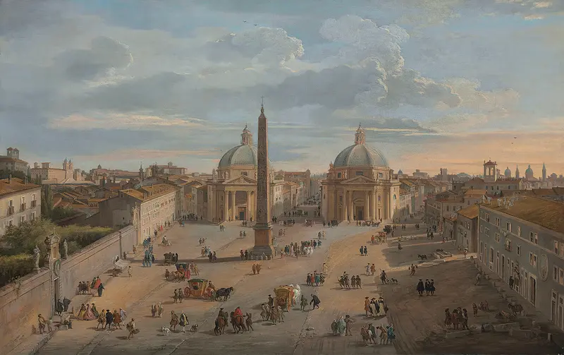View of Piazza del Popolo, Rome, oil on canvas by Giovanni Paolo Panini