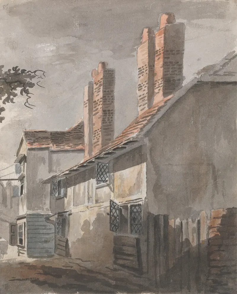 View of a building with chimneys, oil on canvas by James Miller