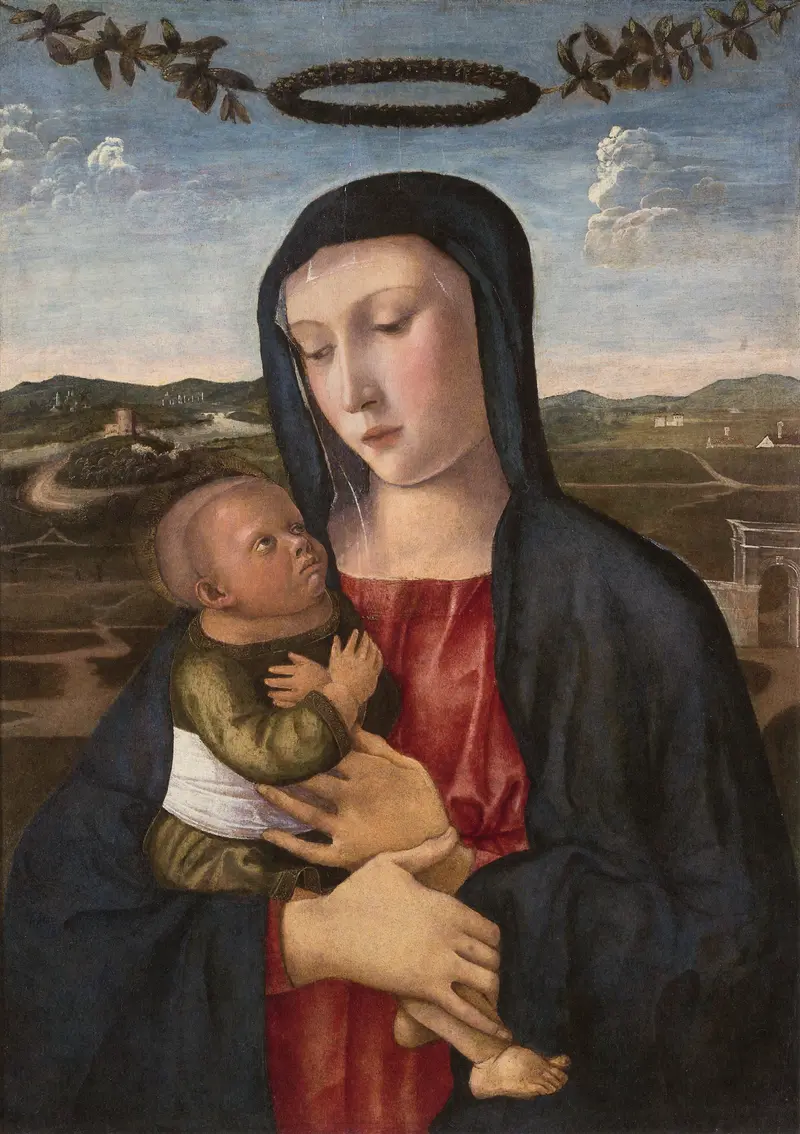 The Madonna Kalmar by Giovanni Bellini depicts the Virgin Mary with the infant Christ in a serene moment.