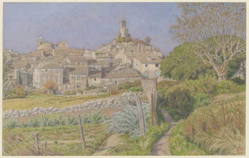 Lourmarin lithograph by Henri Rivière depicting a tranquil twilight landscape.