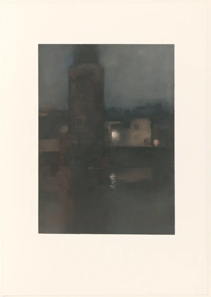 De Montelbaanstoren te Amsterdam bij nacht, oil on canvas by Willem Witsen