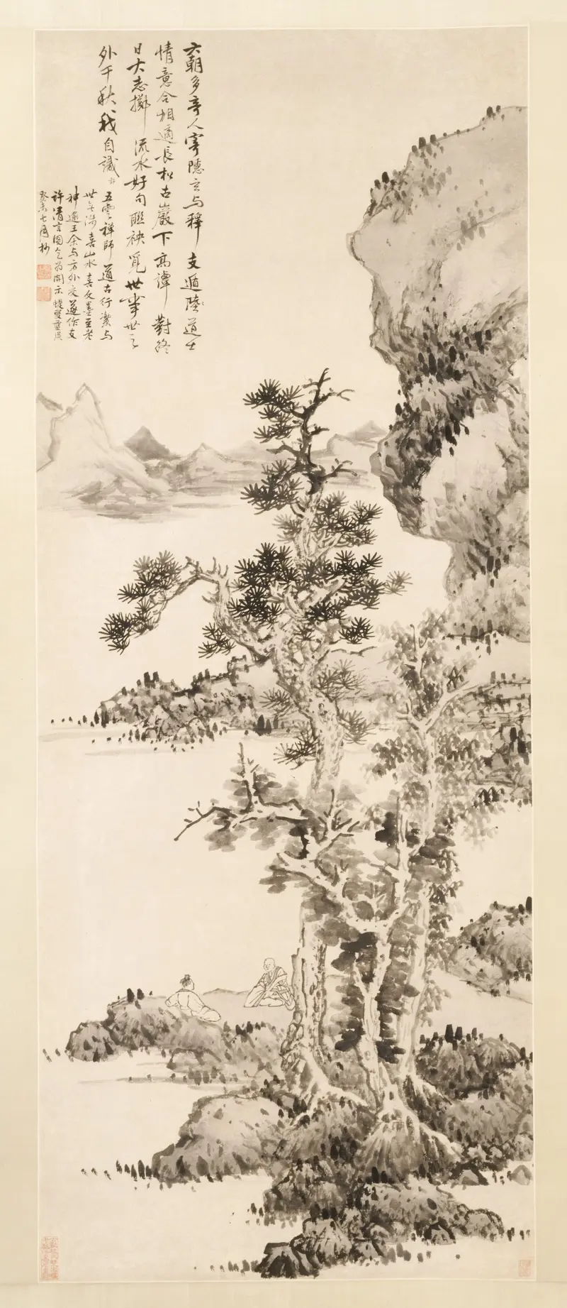 Zhi and Xu’s Pure Conversation by Lan Ying, ink on paper depicting serene figures