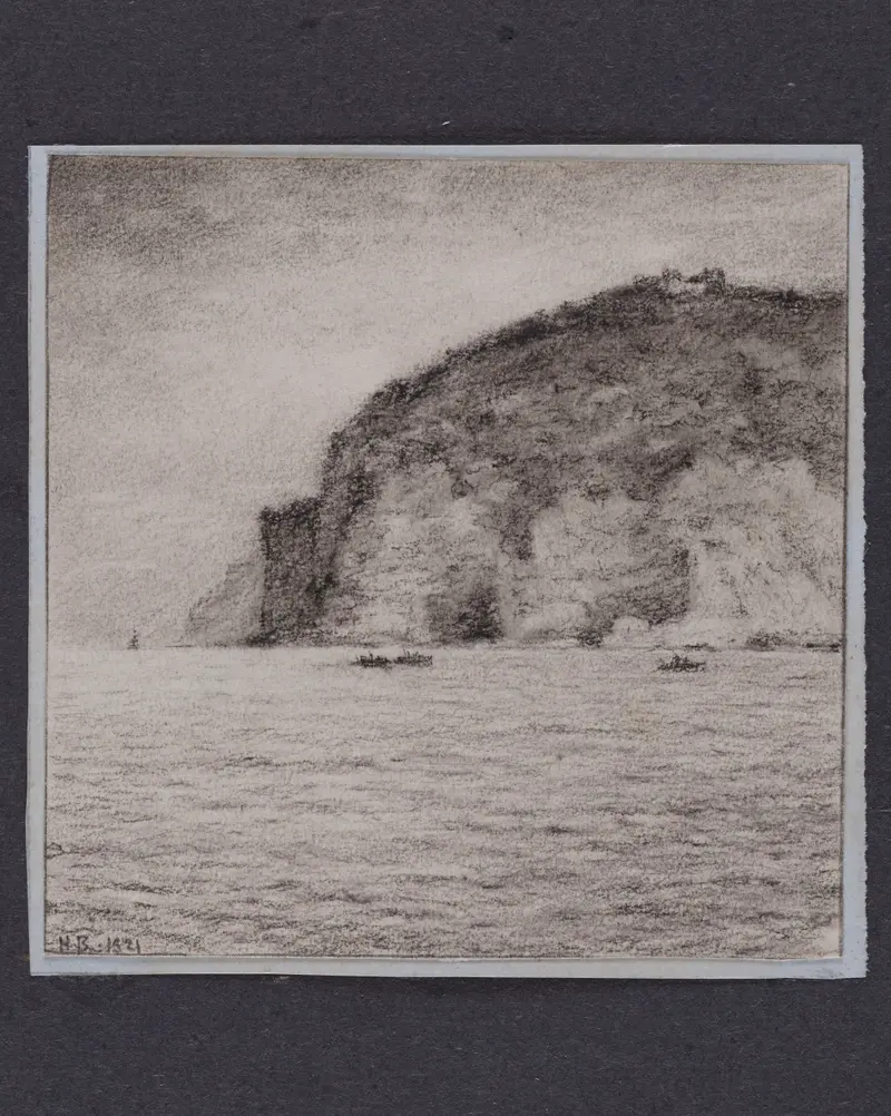 A landscape painting titled 'Scutolo l’après-midi' by Henry Brokman.